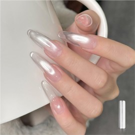 GAOY Jelly Silver Cat Eye Gel Nail Polish, 16ml Glitter Holographic Nail Polish with Magnet, Reflective Translucent UV Gel, 3143 Liquid Silver