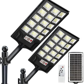 Voolex 2 Packs Solar Street Lights 10000LM Wide Angle Flood Lights, Outdoor Dusk to Dawn Solar Light with Remote Control & Motion Sensor for Garden,Yard, Path, Parking Lot