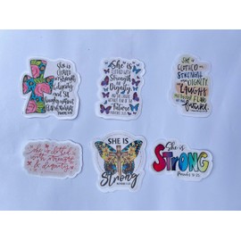 Pack 6 Proverbs 31 25 She is Clothed with Strength and Dignity Bible Verse, Christian Sticker 3 Inch Waterproof Vinyl Decals