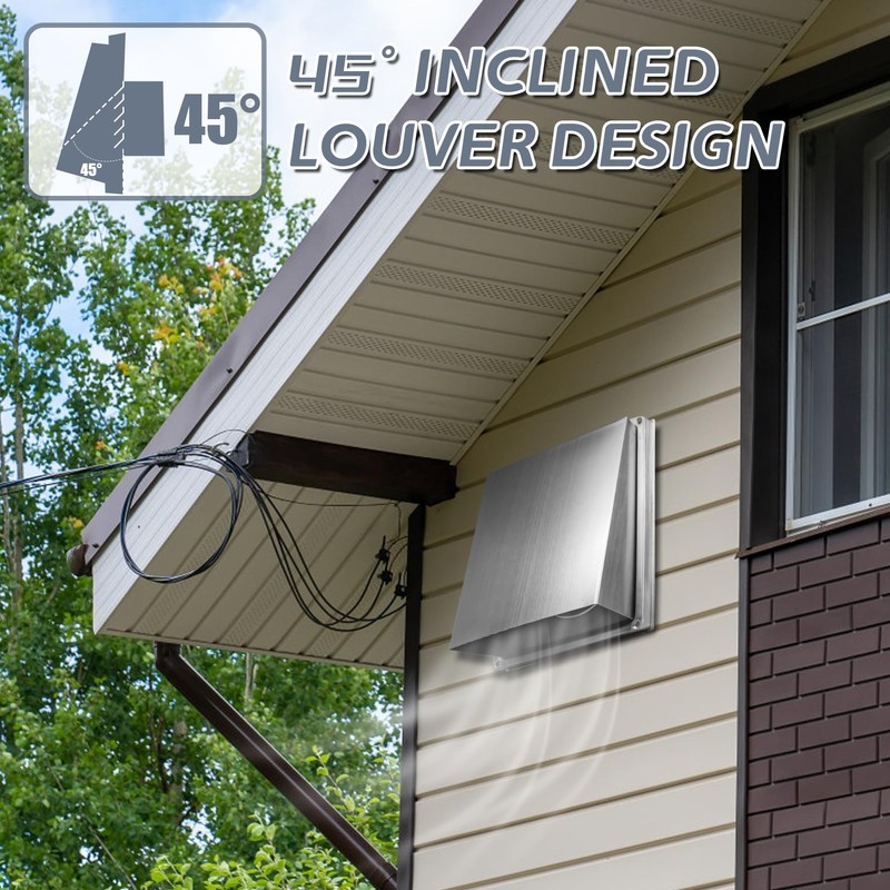 Flamorrow 4in Dryer Vent Cover for Exterior Wall, Stainless Steel