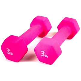 FRS Barbell Neoprene Coated Hex Dumbbell Weights (Hot Pink 3LB, Set of 2)