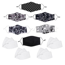 Kawaii Baby Adult Face Mask Reusable Washable with Adjustable Earloops, Summer Breathable Less Glass Fog, 6 Masks + 12 PM2.5 Pads