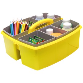 Storex Large Classroom Caddy with Cups, 13 x 11 x 6.575 Inches, Yellow, Case of 2 (00982U02C)
