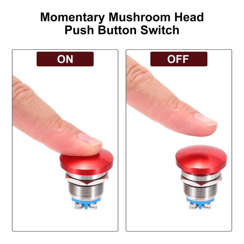 METALLIXITY 2PCS 3A 16MM 5/8" Momentary Mushroom Head Push Button