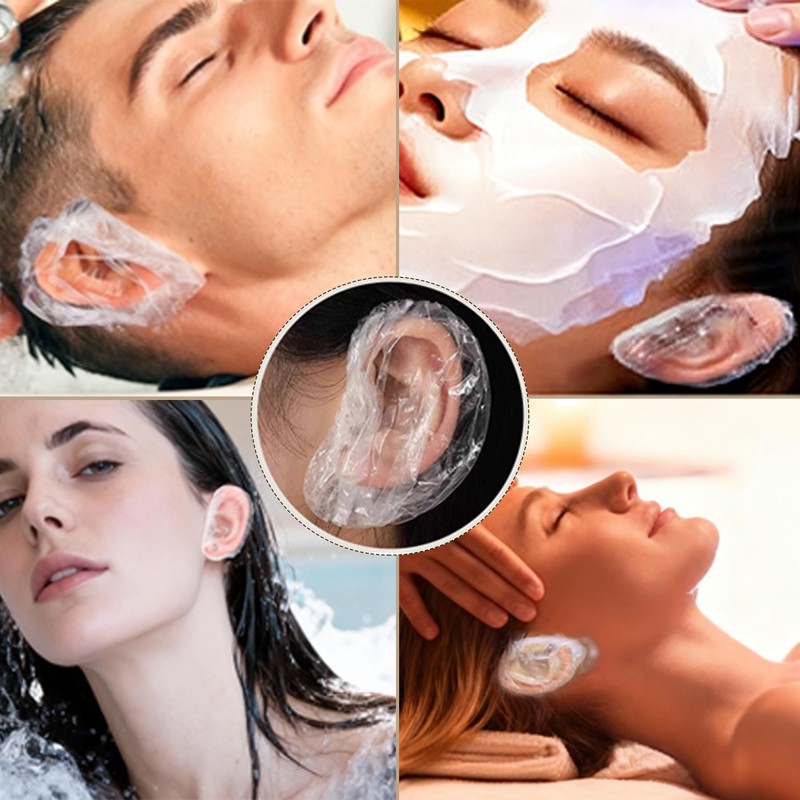 100 Pieces Clear Ear Covers for Shower Bath Lightweight Disposable