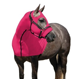 Dura-Tech Full Zip Horse Slicker Hood | Lightweight 4-Way Stretch 6.5 oz | Fleece Lined Noseband | Large Eye Holes | No Center Seam Face | Mane Tamer | Color Pink | Size Large