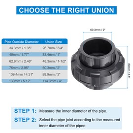 uxcell PVC Union Pipe Fittings 2" Slip Union Coupling Pipe Fitting Furniture Grade Adapter for Sprinkler Tube Swimming Pool Plumbing Dark Grey 2Pcs