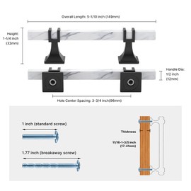 Haliwu 10 Pack 3-3/4 inch White Marble Grain Kitchen Cabinet Pulls Black Dresser Drawer Handles, 2 Tone Square Hardware