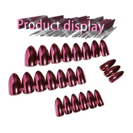 Dark Red Mirror Press on Nails Medium Almond, Stiletto Fake Nails with Bling Design, Gel Glue on Nails for Daily Party Wear, Glossy Red Metal Acrylic False Nails Stick on Nails for Women Girls
