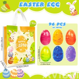 96Pcs 3.15'' Large Iridescent Marble-like Plastic Easter Eggs for Kids Egg Hunt Basket Bag Empty Stuffers Fillers with 2pcs Cute Non Woven Bags, Toys Filling Treats & Easter Theme Party Supplies Favor