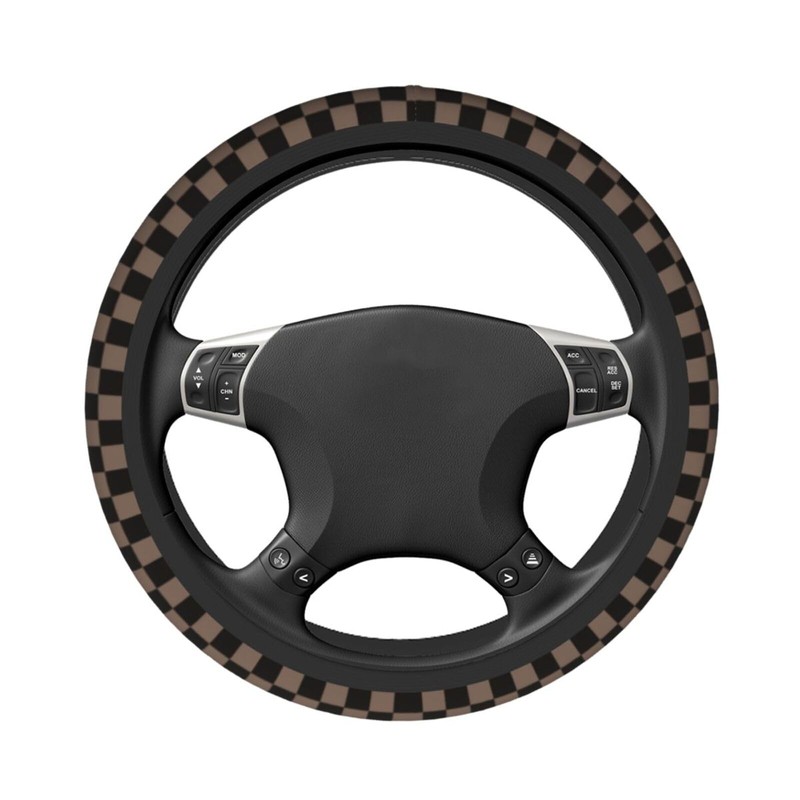 Black Brown Checkered Steering Wheel Cover Universal 15 Inch, Non