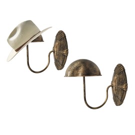 Owlgift Decorative Bronze Metal Vintage Style Wall Mounted Entryway Hat/Cap/Wig Hanger Display Rack - Set of 2