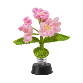 HSUYUN Nodding Flower, 14 × 9 cm Bobble Figure Flower, Pink Shake Head Toy for Car, Hand Knitted, Suitable as a Wobble Toy for Car, Office and Home