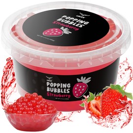 Strawberry Popping Boba Pearls, Premium Boba Popping Pearls with Real Fruit Juice, Bursting Boba Pearls Popping Bubbles Instant Tapioca Pearls Bubble Tea Kit, Boba Tea Kit for Kids (1 Pack x 17oz)