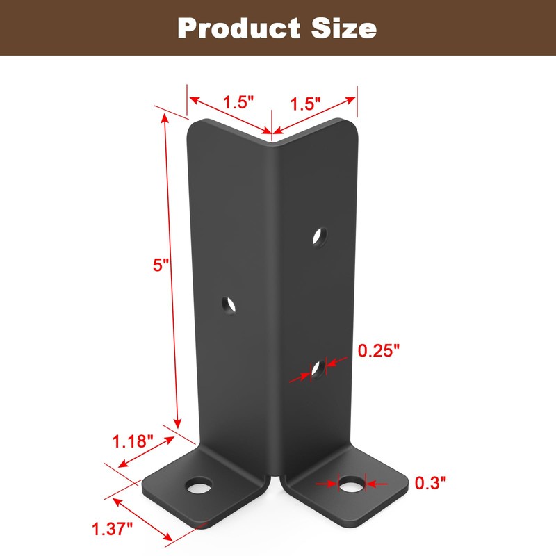 4 Pcs Adjustable Deck Post Anchor Brackets Kit - Fit