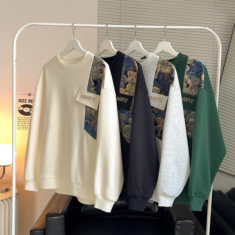 GMOYD Men's Crew Neck Embroidered Casual Long Sleeve Sweatshirt, Hw23592grey