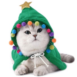 ANIAC - Disfraz de Navidad para mascota, con estrella y pompones, capa de Papá Noel con sombrero de Papá Noel, vestido de cosplay para gatos y perros de tamaño pequeño a mediano (tamaño grande, verde)