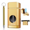 Triple Jet Torch Lighter with One-Touch Cutter, Holder, Draw Enhancer