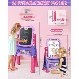 Lehoo Castle Easel for Kids, 4 in 1 Double Sided Kids Art Easel with Magnetic White Board & Chalk Board, Adjustable Standing Toddler Easel with Drawing & Writing Accessories - Gift for Boys and Girls