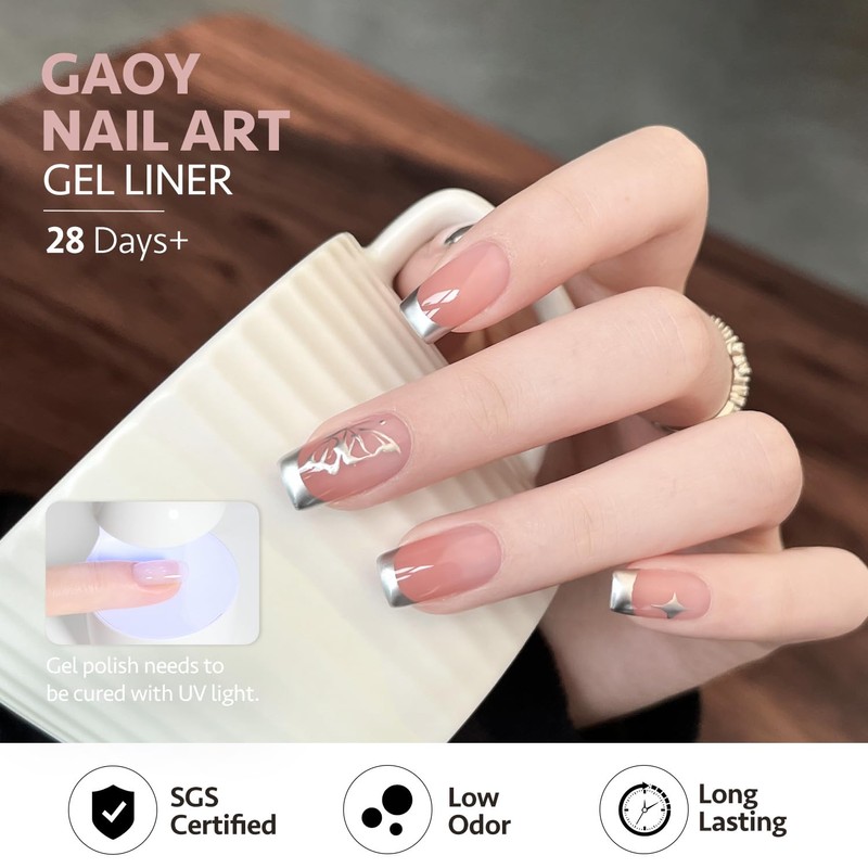 GAOY Metallic Silver Gel Nail Polish Art Liner, 8ml 3D