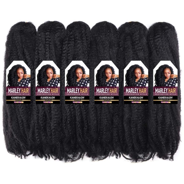 ToyoTress Marley Hair Crochet Braids - 24 Inch 6 Packs 1B Natural Black , Afro Kinky Curly Marley Braids Hair Extensions Synthetic Twist Crochet Braiding Hair
