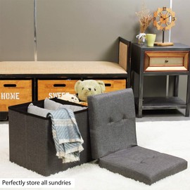 B FSOBEIIALEO Storage Ottoman with Filpping Lids, Ottoman Storage Bench Footrest Seat, Storage Chest Linen 30"x15"x15" (Grey)