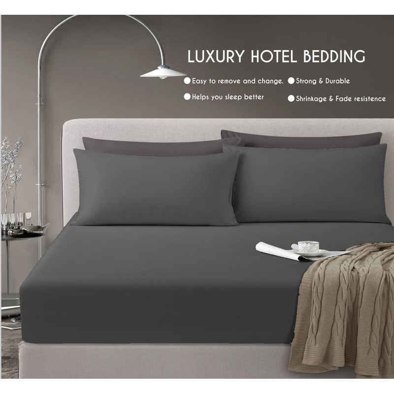 Deep Fitted Sheet King Size Cotton, Charcoal - 300 Thread
