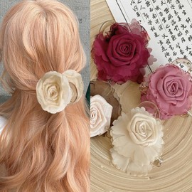 HAPVITAL Hair Clip, Flower Shape, Strong, Cute, Large, Hair Clip, Large, Firm, Large, Firm, Hair Clip, Banana Clip, Women's, Korean Style, Gift, Stylish, Office (Red)
