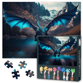 Blue Dragon Art 1000 Piece Jigsaw Puzzles for Adults, Family Challenging Puzzle Game (Ice Dragon Theme), Birthday Party Gift for Men Women Home Decor Animals (27.5"x19.7")