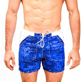 Taddlee Traje de baño para hombre de corte cuadrado, Azul / Patchwork, Small