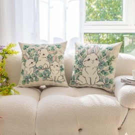 Miuyunya Set of 2 Eucalyptus Decorative Summer Pillow Cases 40 x 40 cm Easter Pillow Cases Sofa Linen Modern Easter Spring Bunnies Decorative Cushion Covers for Living Room Sofa Bedroom