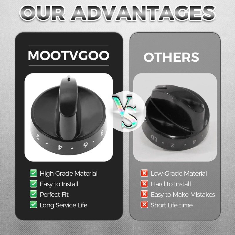 MOOTVGOO 4 Pack 316442513 Range Surface Burner Knobs, Black Stove