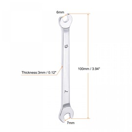 uxcell Thin Open End Wrench, 6mm x 7mm Metric Mirror-Chrome Plated High Carbon Steel, for Household Maintenance and General Repairs