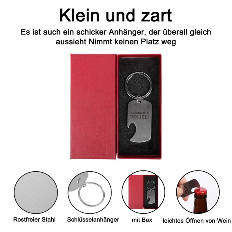 Gifts for Men Bottle Opener Key Ring Open Police, Red