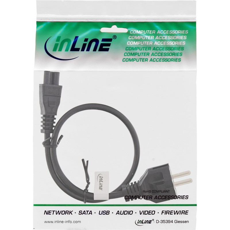 InLine 16656O Power Cable for Notebook, 3-Pin Coupling, Black, 0.5