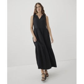Pact Organic Cotton Women's Ruffled Maxi Dress Black