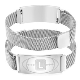 Fervia Football Initial Bracelet Black Stainless Steel A-Z Letter Charm Bracelets Adjustable Wristbands Football Gifts Idea for Men Boys Players Team Lovers (Q)