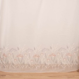 SCHÖNER LEBEN. Curtain Fabric Curtain Stores Textured Voile Embroidery Flowers Grasses Ecru Dusky Pink Grey 280 cm