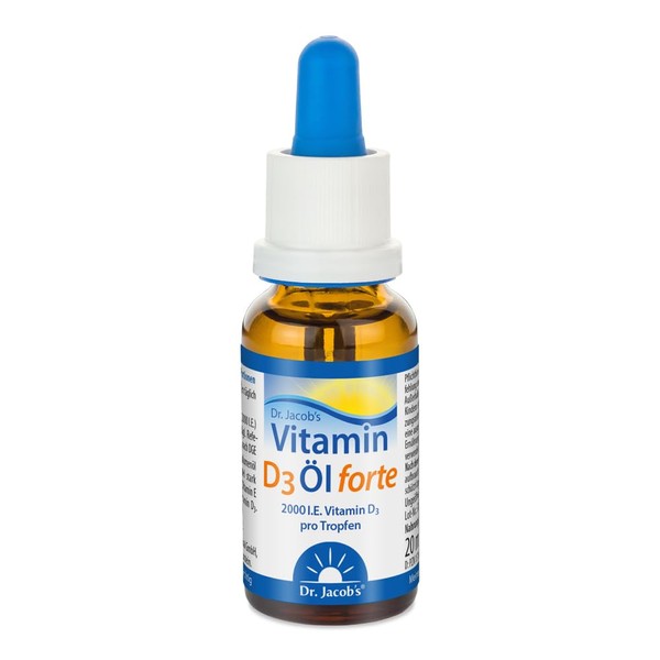 Dr. Jacob's Vitamin D3 Oil Forte 20 ml I 2000 IU 50 µg D3 per Drop I Optimal Bioavailable I 640 Drops, 1,280,000 IU