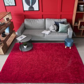 AROGAN Shag Modern Area Rug for Living Room, 5x8 Feet Washable Rugs for Bedroom, Indoor Floor Carpet Rugs, Plush Memory Foam Beside Rugs for Kids Girls Teens Room Non-Slip Rug Decor, Wine Red