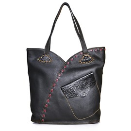 Genuine Leather Large Shopper Women's Ladies Handbag Tote Ladies Over Shoulder Diaper Bag Purse (Black)