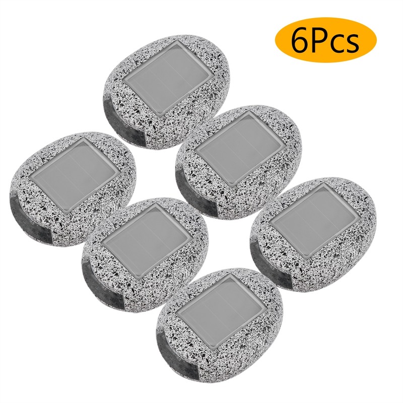 6Pcs Solar Powered LED Spot Lamp Resin Stone Lamp Warm