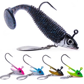 FishTrip Underspin Jig Heads Hooks - 1/4 oz,3/8 oz,1/2 oz Swimbait Jig Head with Spinner Blade for Fishing Saltwater Freshwater 5pcs - 3/8 oz