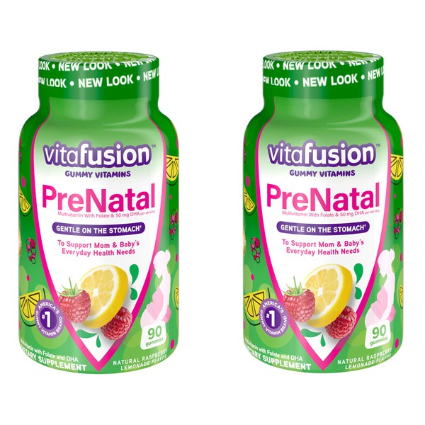 VitaFusion PreNatal Adult Vitamins, Natural Lemon, Raspberry & Lemonade Flavors, 90 Gummies (Pack of 2) by Vitafusion