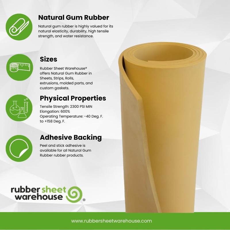 Natural Gum Rubber TAN 40A (.125" (1/8") Thick, 6" Wide
