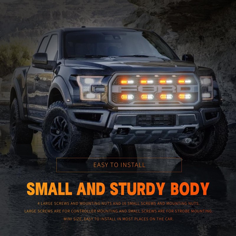 BooYu 8-pcs Sync Feature LED Emergency Strobe Lights Ultra Slim