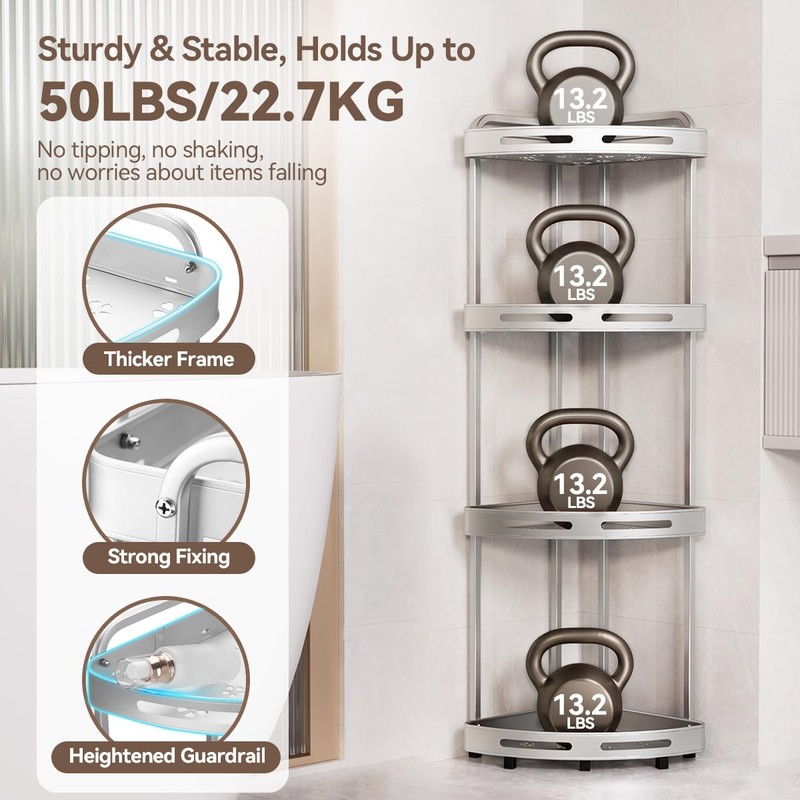 Binecer Corner Shower Caddy, 4 Tier Standing Shower Organizer with