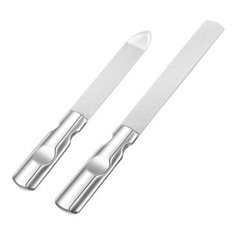 FRCOLOR 2Pcs Double Sided Stainless Steel Nail Files Durable Manicure Tools with Soft Leather Cover for Fingernail and Toenail Care Lightweight and Portable for Travel Home Use