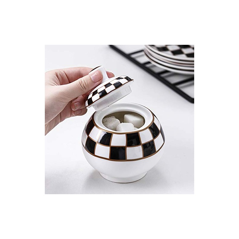 Porlien Checker Pattern 17-Piece Tea Set for 6 with Teapot,