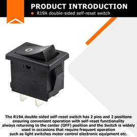 R19A T85U Rocker Switch 2 Pins 2 Position 6A 125/250VAC, for Boat Switch with Anti-Touch Protection Baffle,Normally Open,15 * 21mm